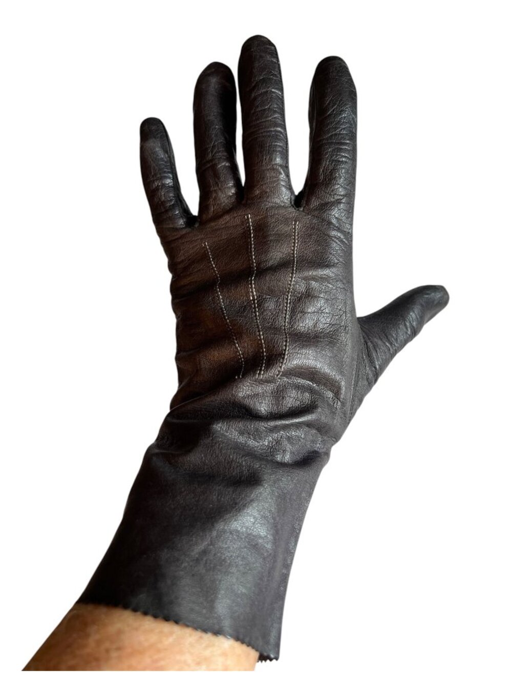 Opera Gloves Size 7.5 Black Vintage Kid Leather 10" long